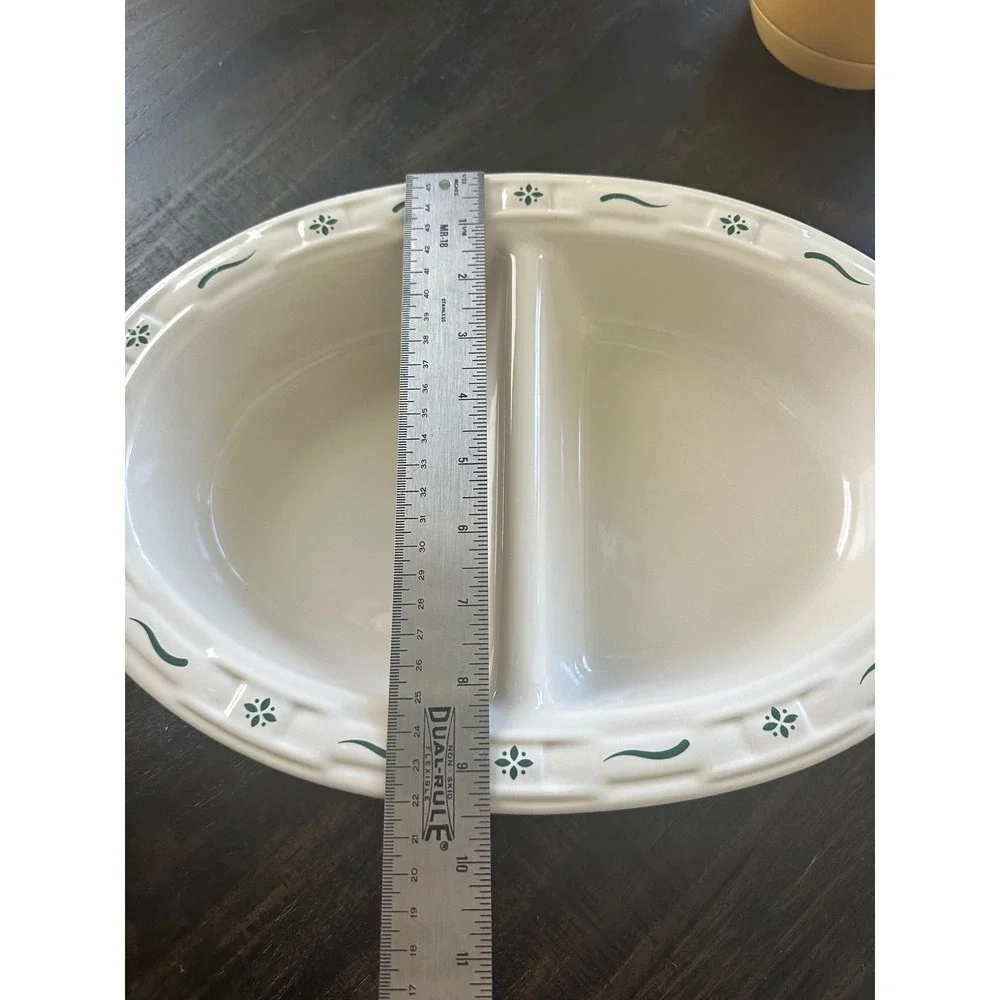 Longaberger‎ HERITAGE GREEN Divided Serving Bowl Dish USA  EUC